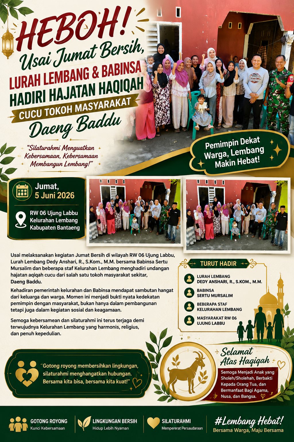 Usai Jumat Bersih, Lurah Lembang dan Babinsa Hadiri Haqiqah Cucu Tokoh Masyarakat Ujung Labbu, Wujud Kedekatan Pemimpin dengan Warga
