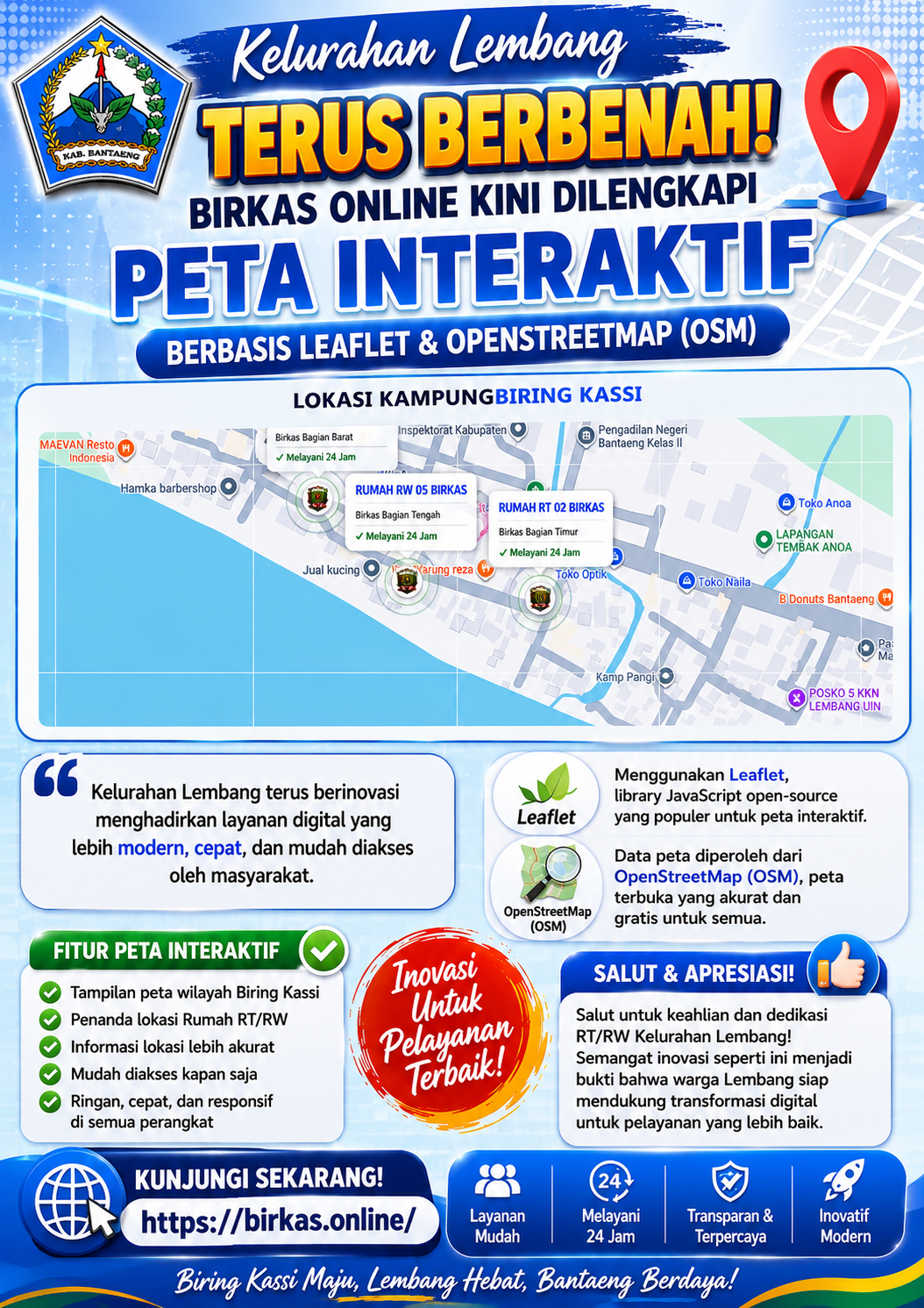 Keren! Kelurahan Lembang Terus Berbenah, Website BIRKAS Online Kini Dilengkapi Peta Interaktif Berbasis OpenStreetMap
